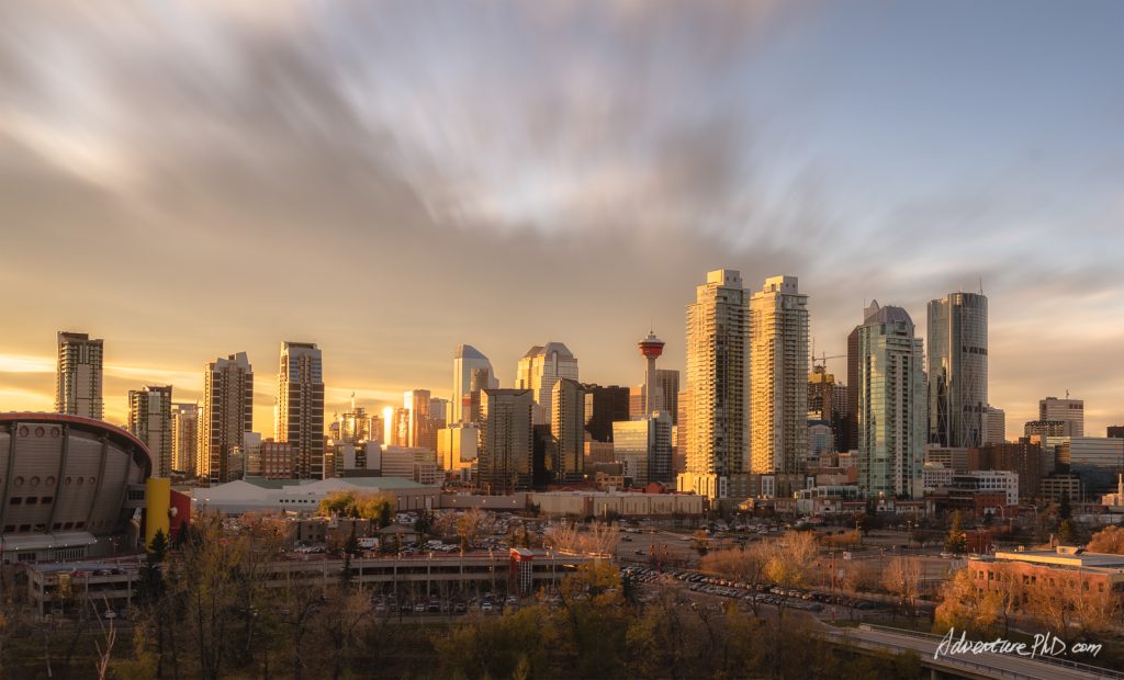 Calgary skyline at sunset