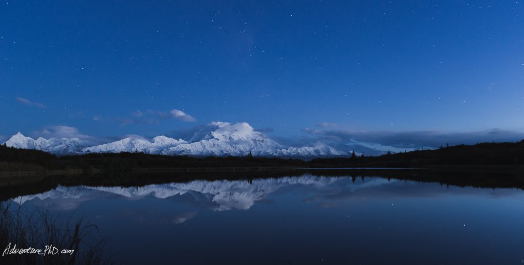 Mount. Denali at night, viewed from the Reflection Pond
