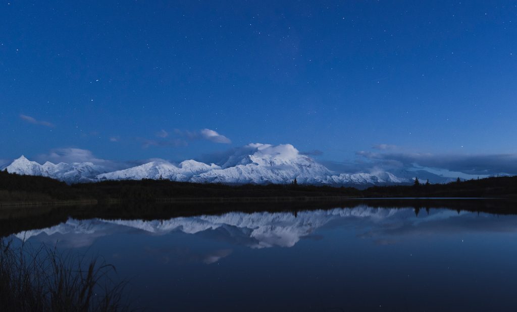 Mount. Denali (McKinley) at night, viewed from the Reflection Pond