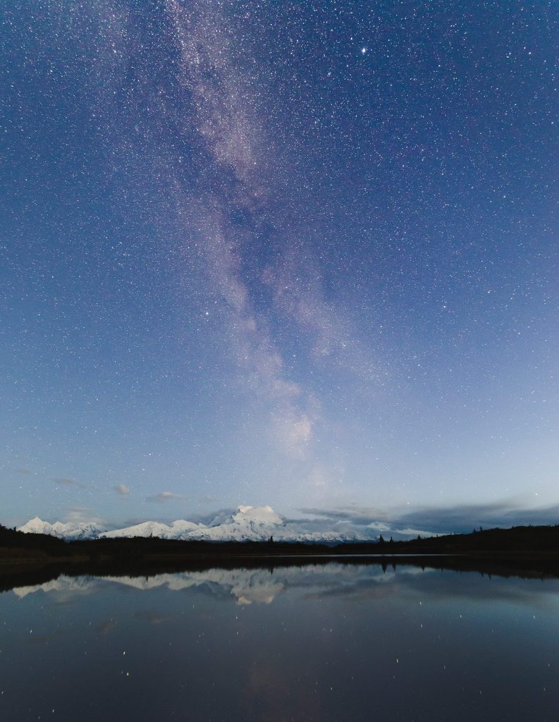 Milky way rising over Mount. Denali, viewed from the Reflection Pond