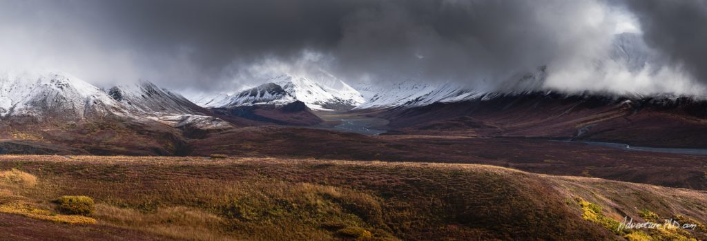 Panoramic view of the landscape outside of the Eielson Visitor Center, Denali National Park, Alaska, USA