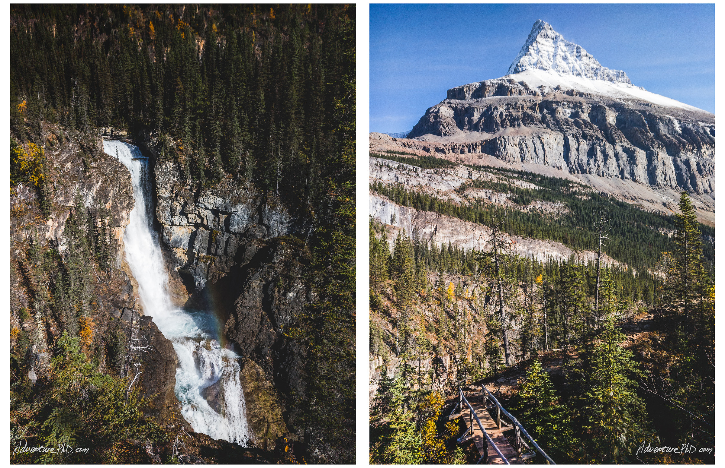 Waterfall and Mount. Robson, Berg Lake Trail