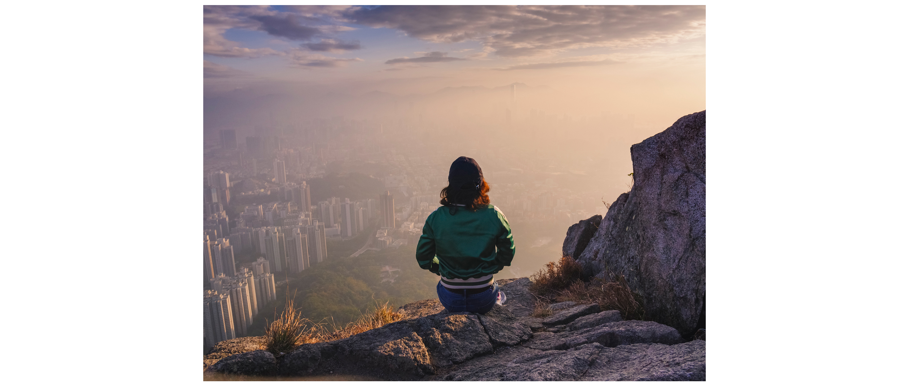 Viewing the Hong Kong city from the Lion Rock Mountain Peak