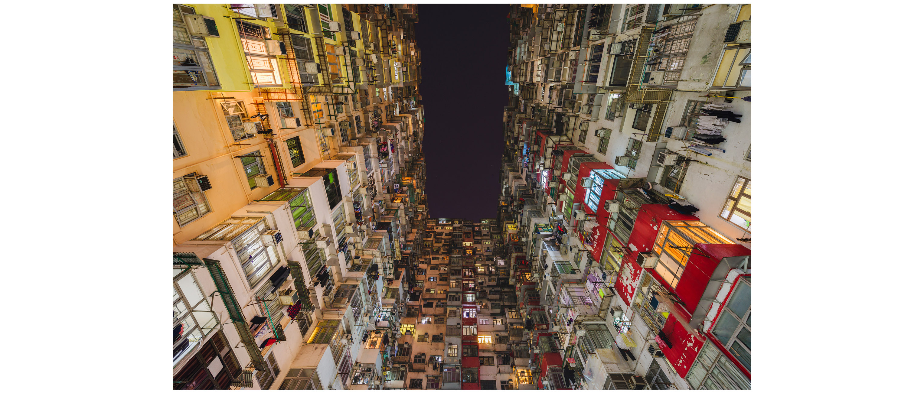 The Monster Building at night, Quarry Bay, Hong Kong