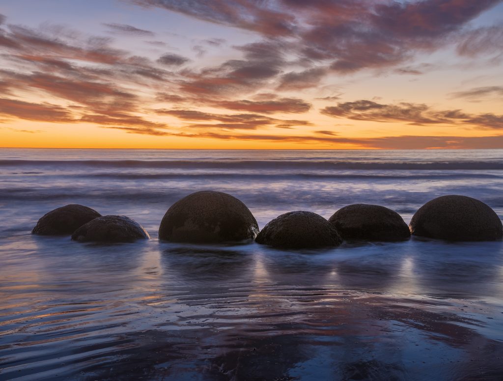 Moeraki Boulders in sunrise