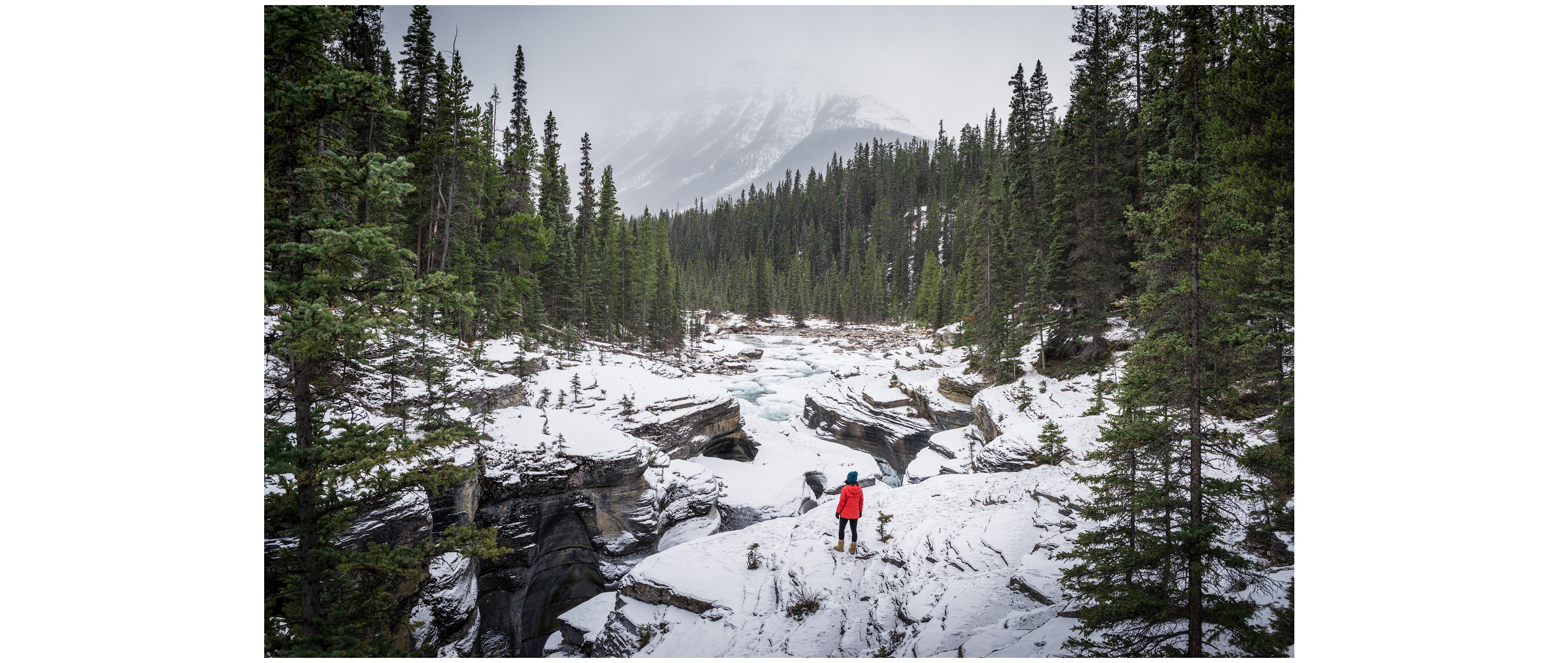 Mistaya Canyon winter landscape